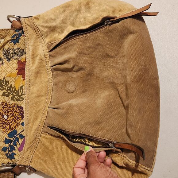 FOSSIL Boho Velour Messenger Bag Bird Bag Charm Leather Accents Y2K 90s Hippie - Picture 7 of 13